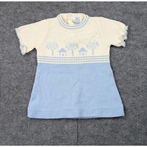 Vintage Nann Knits Sweater Baby Boys 6M Blue Embroidered Retro Preppy Acrylic